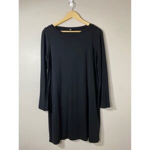 Eileen Fisher Petite Black Long Sleeve Jersey Knit Dress Size PM